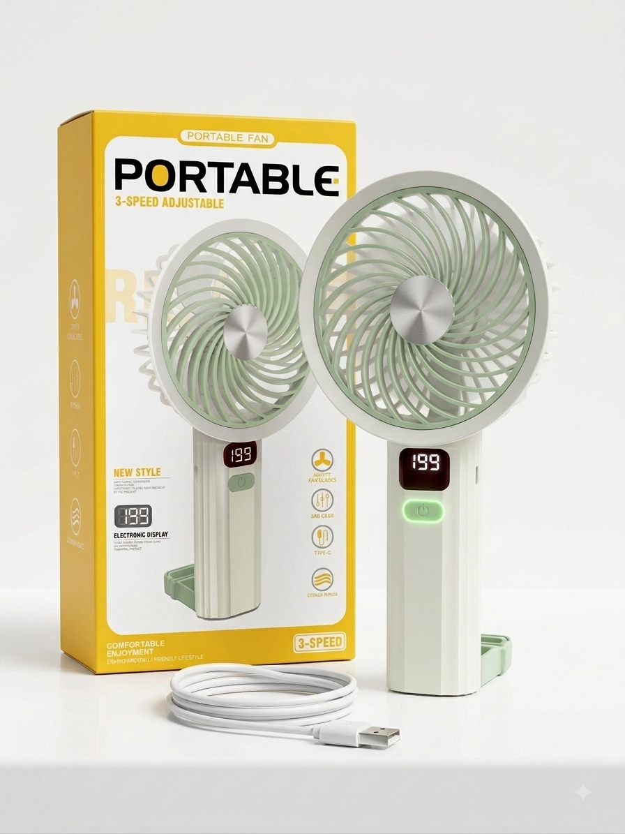 Portable Handheld Turbo Fan with LED Display – 3-Speed